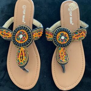 1 pair rhinestones and beaded decor flat sandals (minor damage)